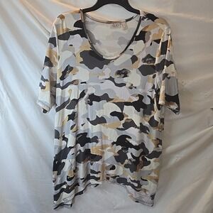 LOGO By Lori Goldstein Camouflage Camo Short Sleeve Shirt Tunic W/Pockets Sz L